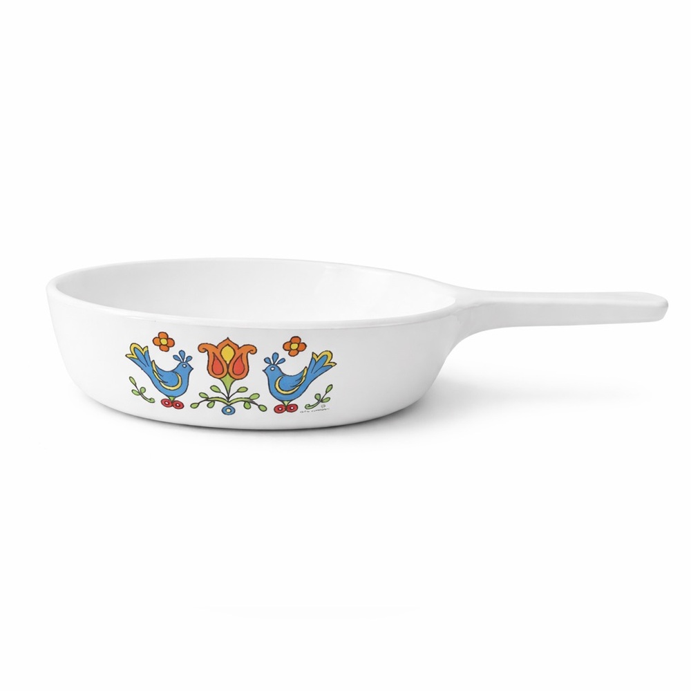 Vintage 1975 CorningWare Country Festival 6.5" Skillet P-83-B Blue Rooster Folk